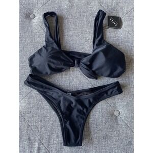 ZAFUL Women's Sz 6 2-piece Tie Front Bikini Set Padded Adj Strap Swimsuit Black